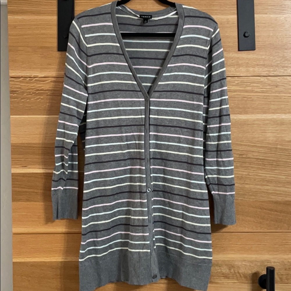 Torrid Multi Striped Boyfriend Long Vneck Cardigan
